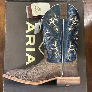 Ariat Brown and Blue Cowboy Boots with Square Toe